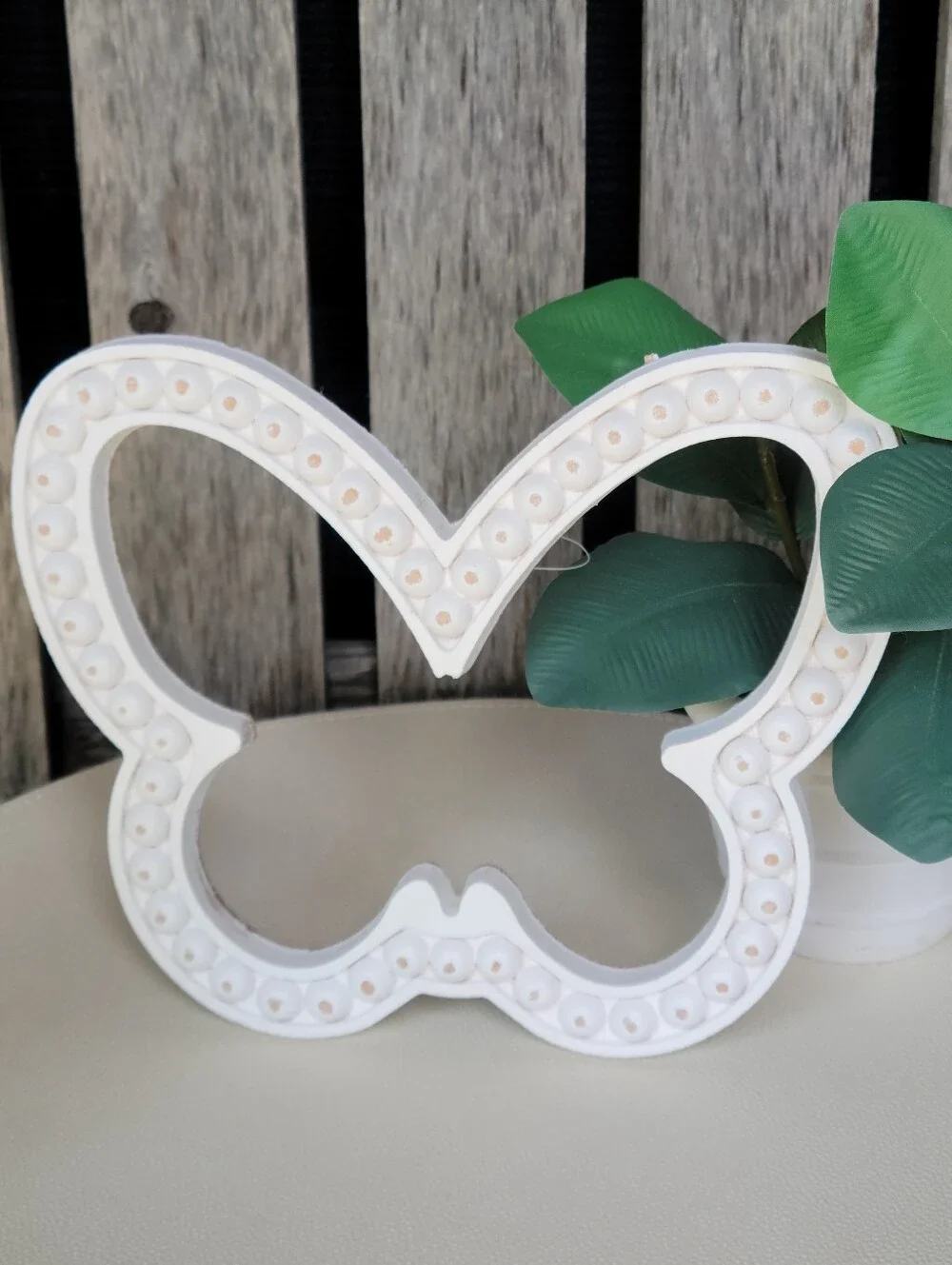 Farmhouse Butterfly White Washed Beaded Hollow Decor
